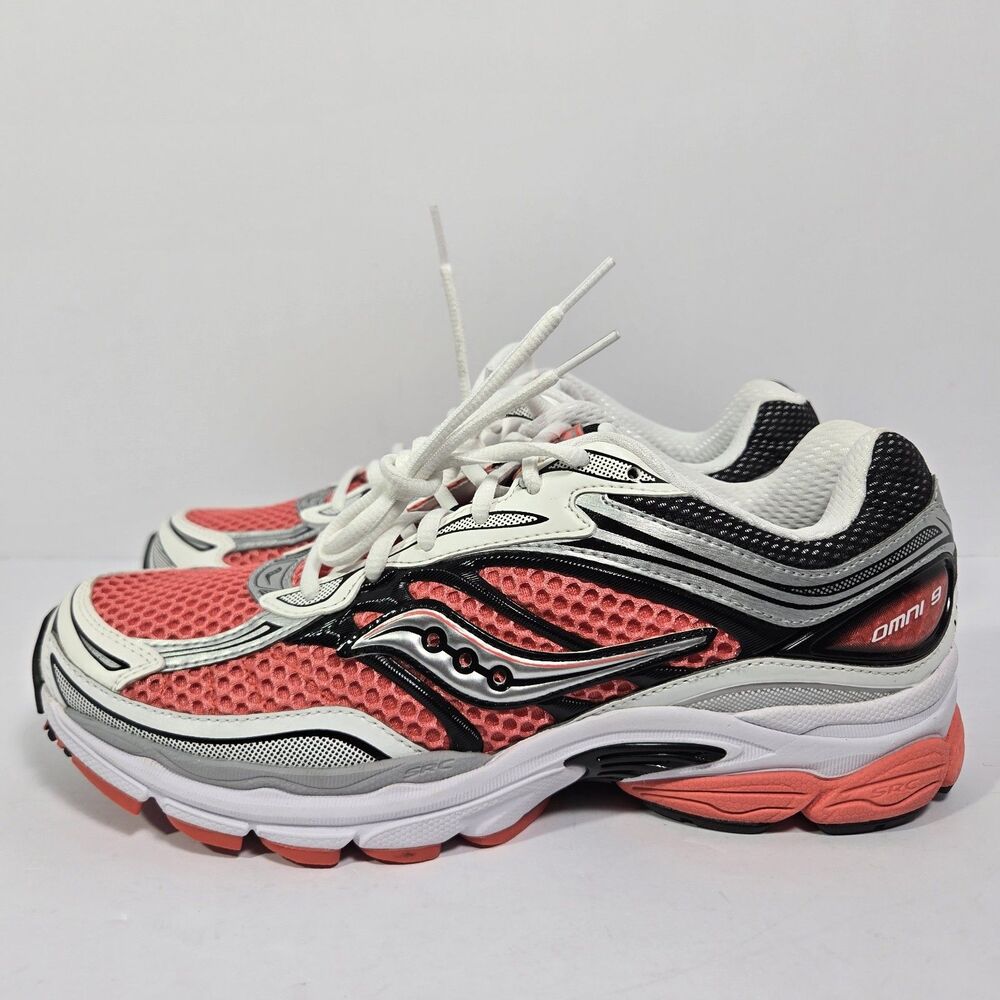 Mens 9.5 Saucony ProGrid Omni 9 Silver Coral Salmon White Metalic Gray S70739-26